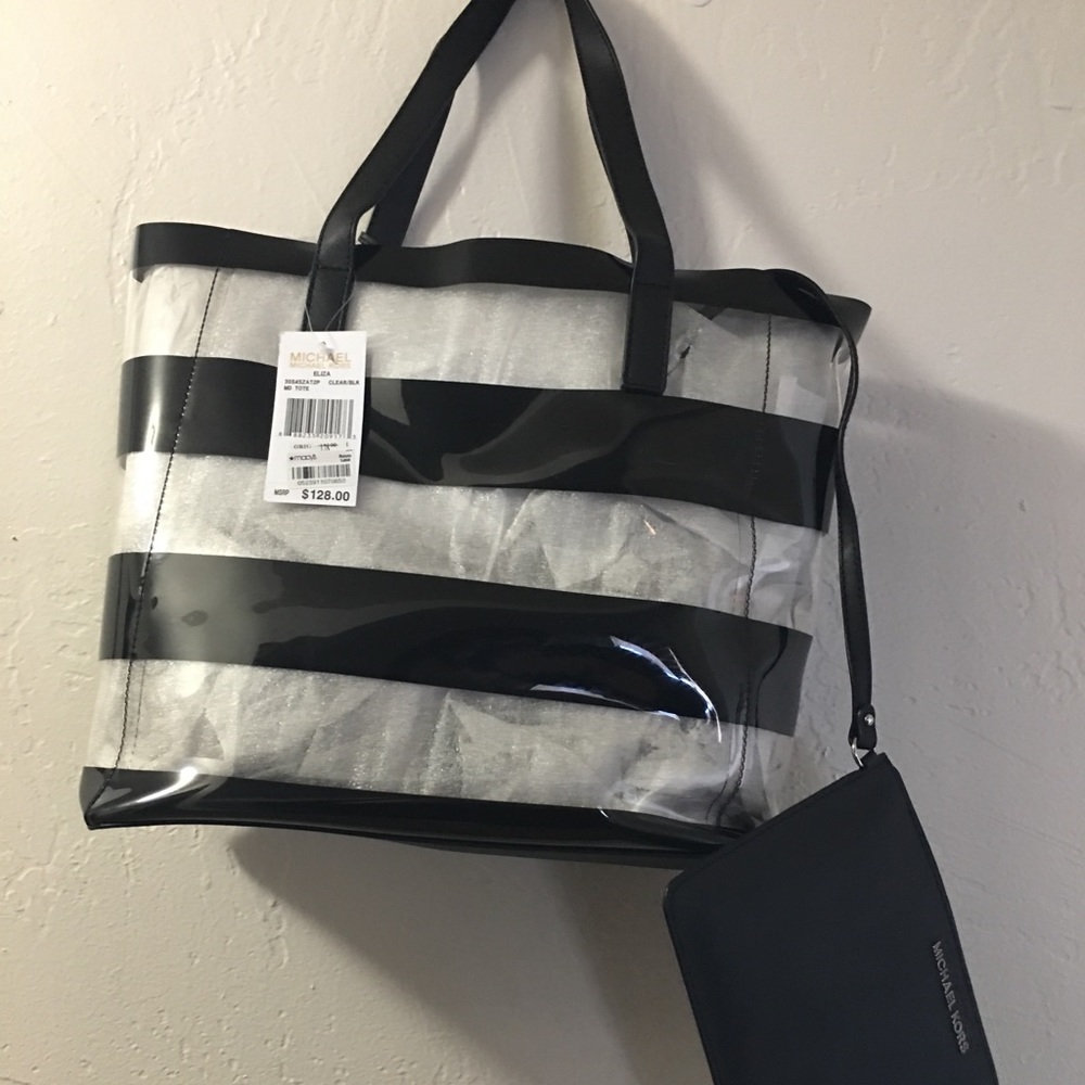 Michael Kors Clear Tote with Matching Wristlet- Black